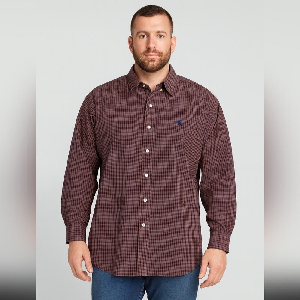 Ralph Lauren Big & Tall Men's Burgundy Plaid Button Up Shirt Sz 2XL #2001